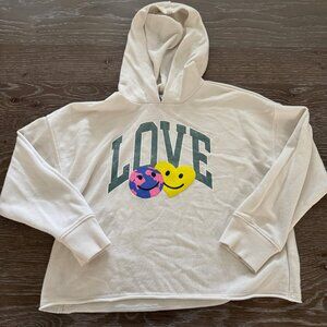 Girls Old Navy ivory Love smiley face cropped sweatshirt hoodie size M/8
